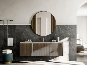 meuble de salle de bain italien de luxe suspendu à un mur en marbre