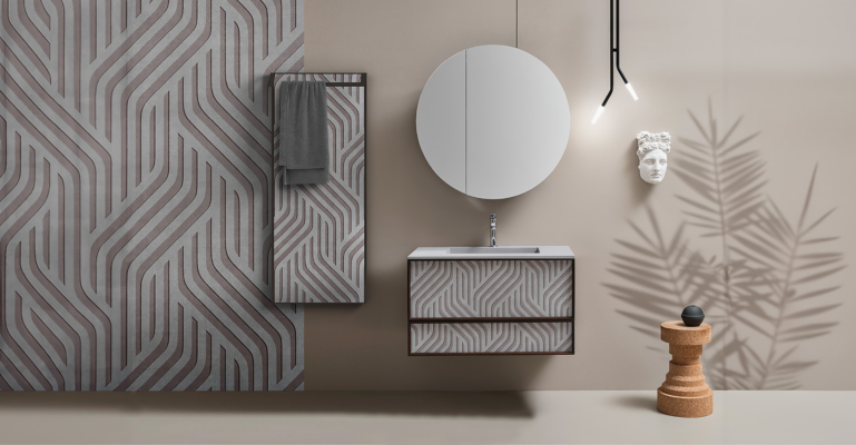 meuble salle de bain italien avec vasque suspendu miroir et porte serviette