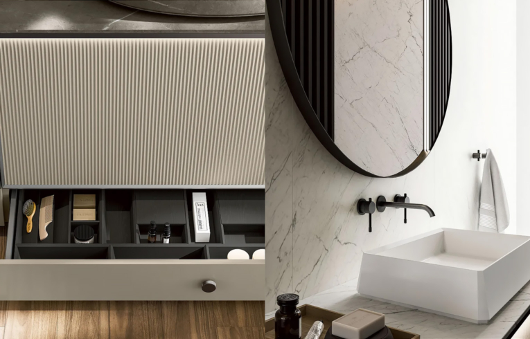 salle de bain de luxe avec vasque en marbre