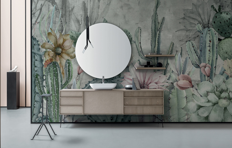 salle de bain de luxe minimaliste avec meubles sans poignées