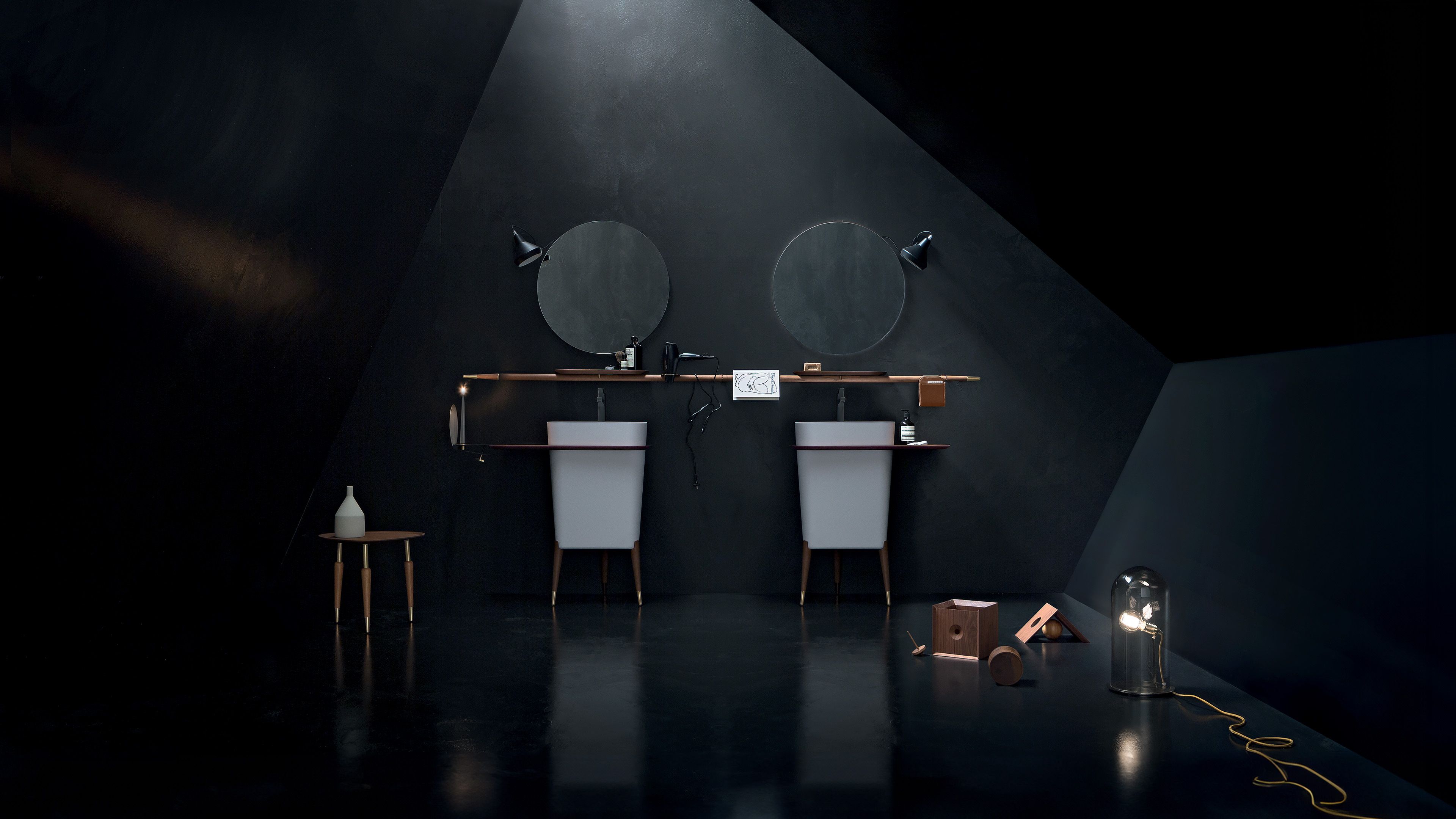 salle de bain design minimaliste avec meubles en bois et marbre