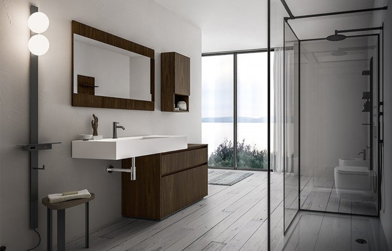 salle de bain minimaliste composée d'une cabine de douche