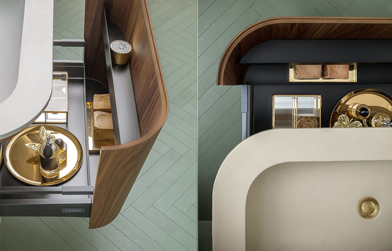 meuble de salle de bain design avec tiroirs sans poignées