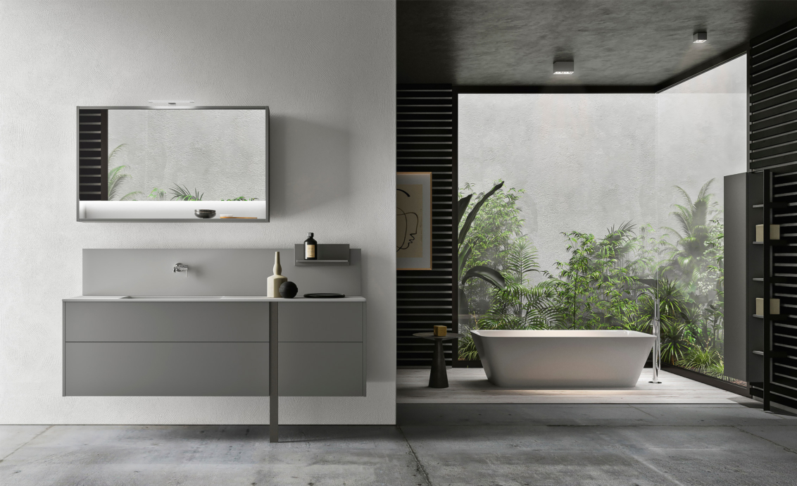 salle de bain haut gamme au design minimaliste avec meuble et baignoire