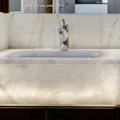 salle de bain haut gamme Neuilly sur seine avec vasque en marbre
