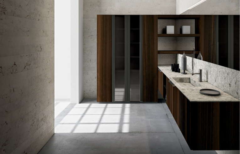 salle de bain minimaliste avec façades en bois