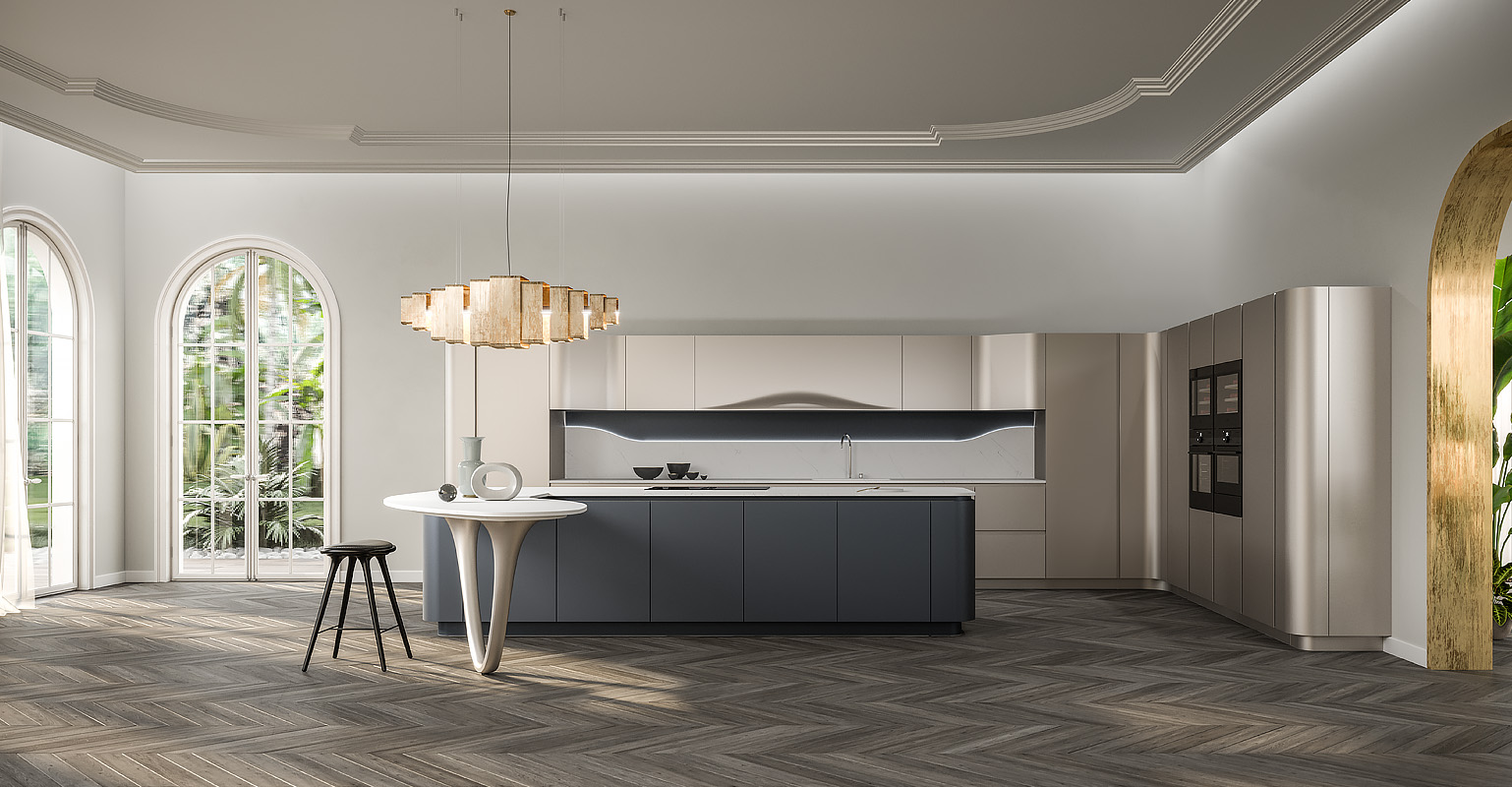 Table de cuisine intégrée hauteur plan de travail d'une cuisine design italienne de luxe