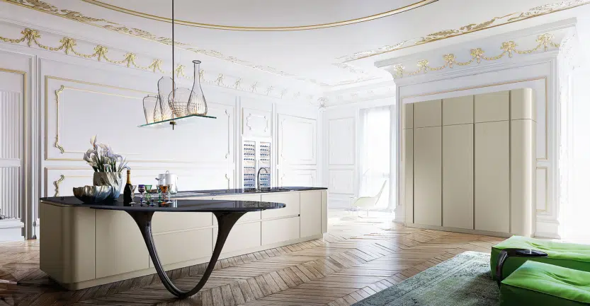 Les plus belles cuisines italiennes avec un îlot central avec table en epi modèle Ola