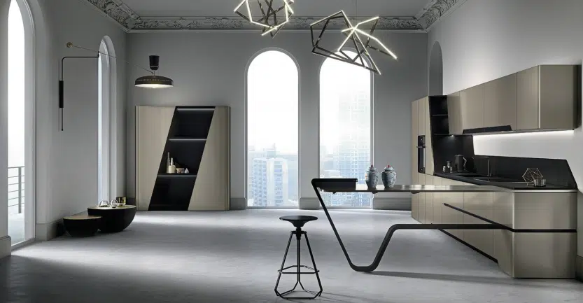 Les plus belles cuisines italiennes modèles Vision en gris ciment design Pininfarina
