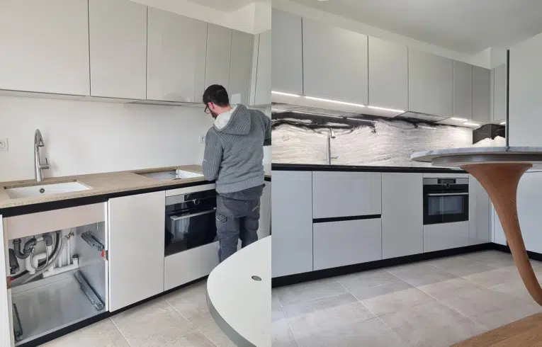 réalisation d'une cuisine haut gamme Puteaux laqué blanc brillant