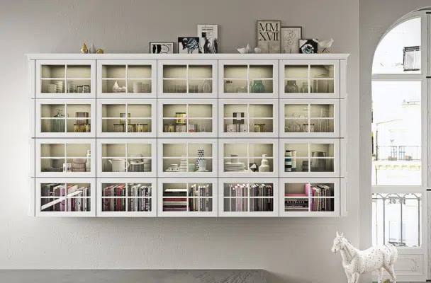 archisdesign-cuisine-classique-meubles-vitrées Cuisine classique avec vitrines supérieures en verre rétro-éclairées