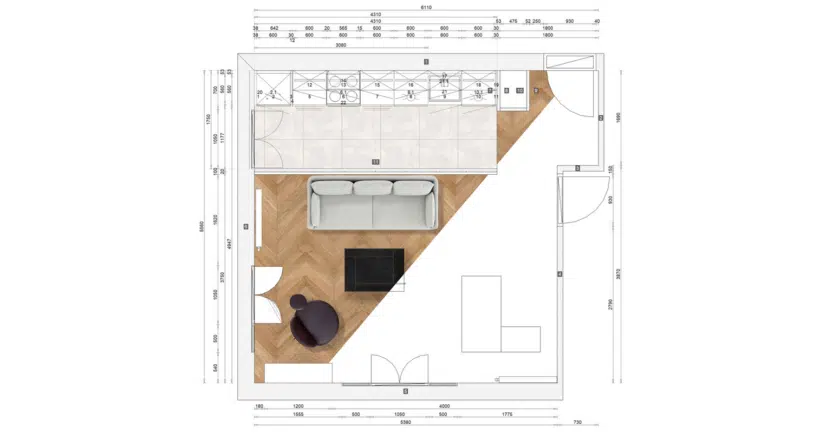 Plan architecture d'intérieur d'un cuisiniste haut de gamme pour un projet client