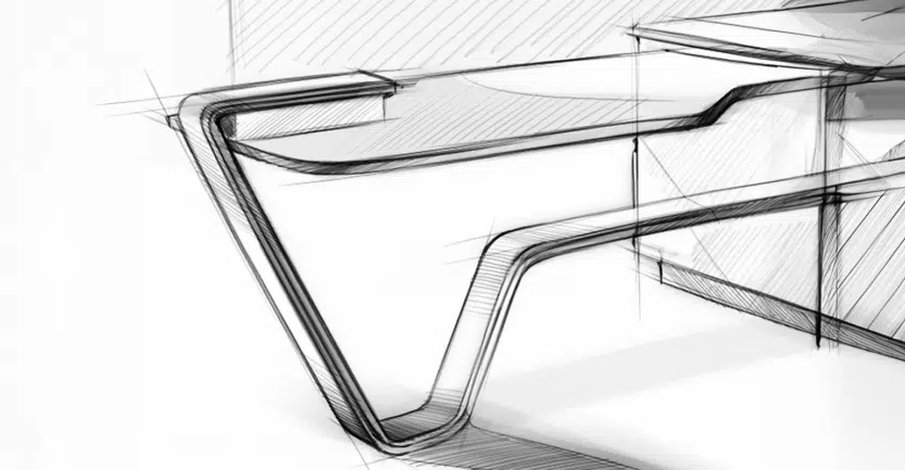 Croquis d'un cuisiniste haut de gamme lors de la création d'une table design