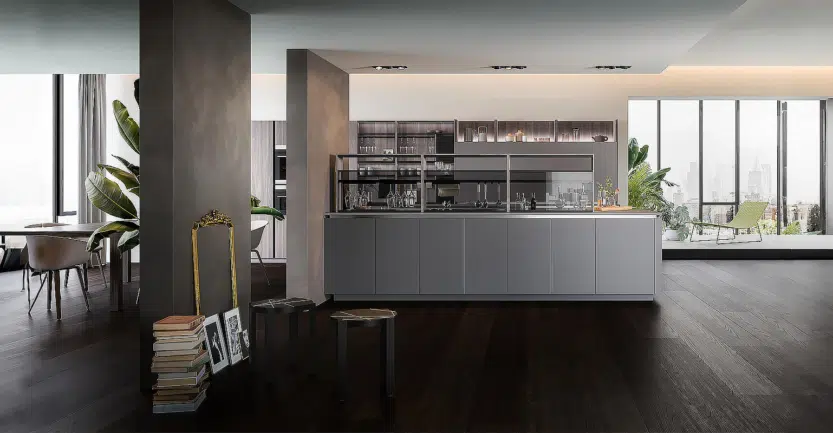 Cuisine ouverte sur séjour réalisé par un cuisiniste haut de gamme