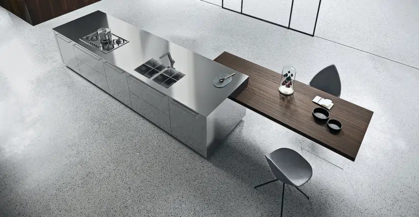 îlot central de cuisine réalisable chez un cuisiniste haut de gamme