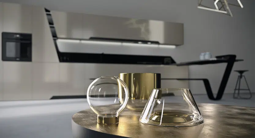 réalisation d'un Cuisiniste haut de gamme avec table en épi