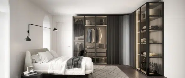 idées dressing d'angle sur mesure haut de gamme avec portes vitrées