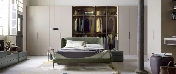 Idées dressing avec portes vitrées et portes laqués mates sans poignées