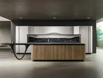 cuisine design italienne avec îlot et plan de travail en céramique