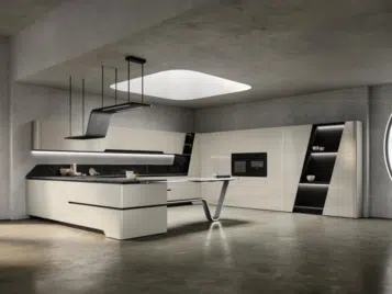 cuisine de luxe italienne avec étagère suspendu en Z