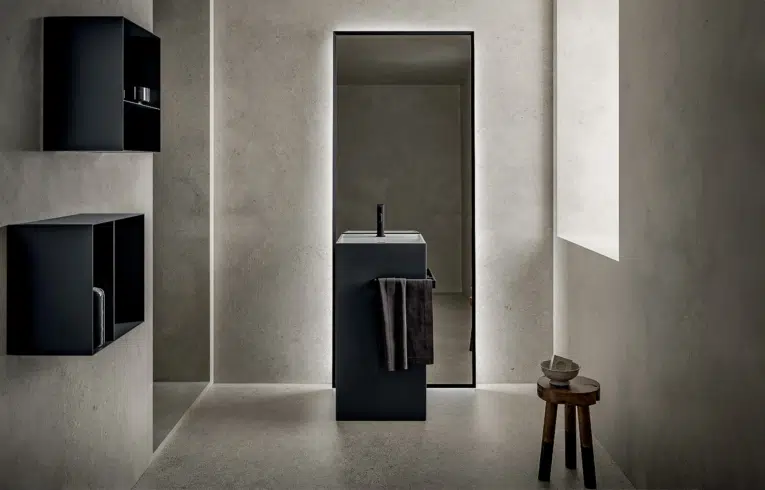 salle de bain minimaliste avec un meuble plein pied