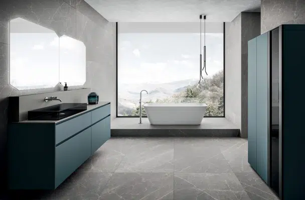 salle de bain minimaliste avec baignoire en marbre blanc