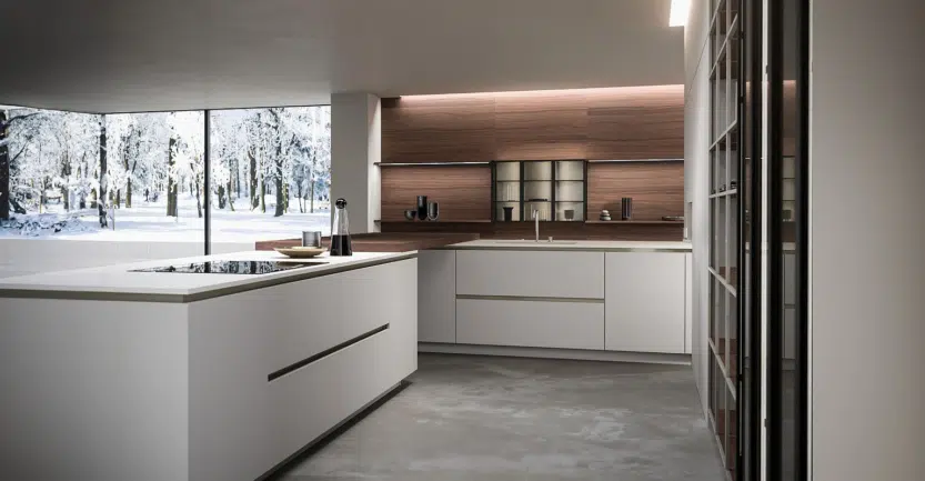 cuisine blanche sans poignées avec gorge en aluminium