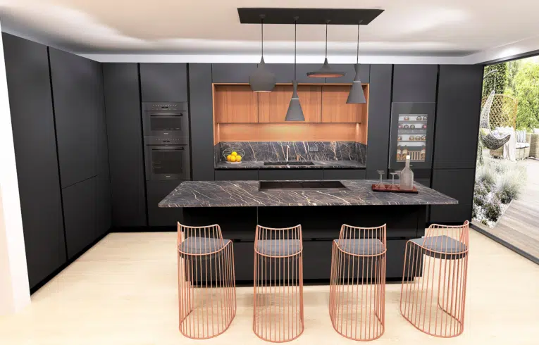 perspective 3D d'une cuisine haut gamme rueil-malmaison