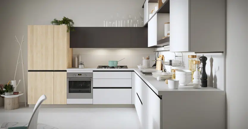 cuisine scandinave bois minimaliste sans poignées laqué blanc nordique