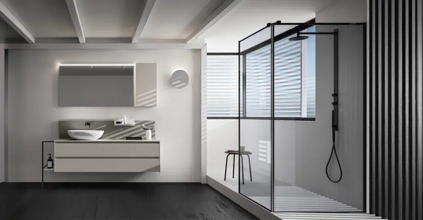 Douche à l'italienne design avec cabine de douche en verre