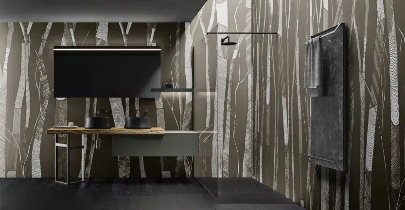 douche à l'italienne design avec motif muraux