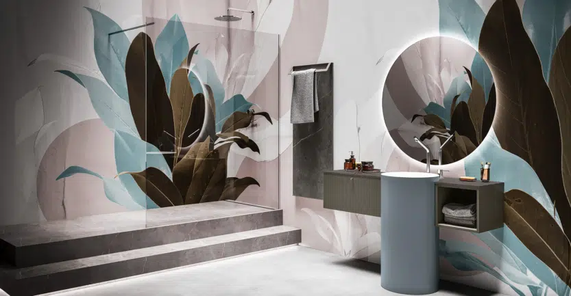 douche à l'italienne design avec motif muraux
