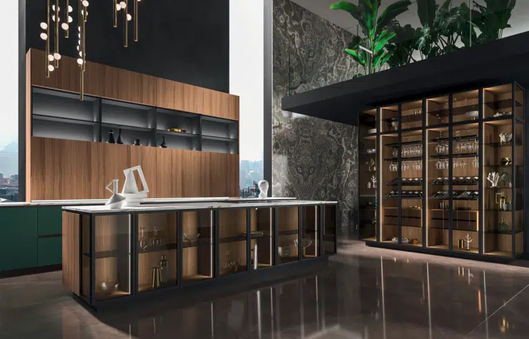 cuisine de luxe italienne avec de granit blanc comme plan de travail