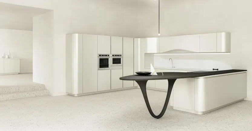 cuisine de luxe moderne avec meubles arrondi