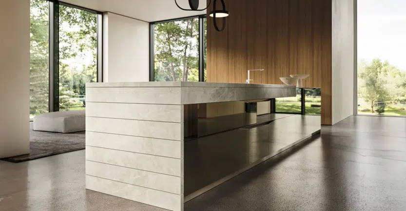 cuisine de luxe moderne avec façades en noyer