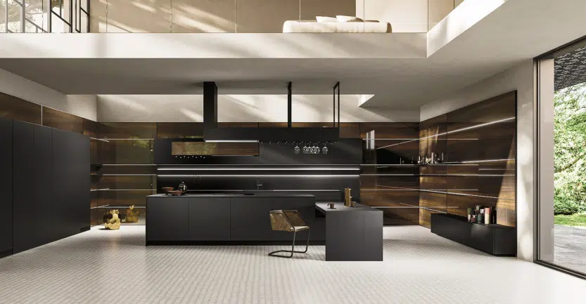 cuisine de luxe moderne minimaliste avec bandeaux LEDs
