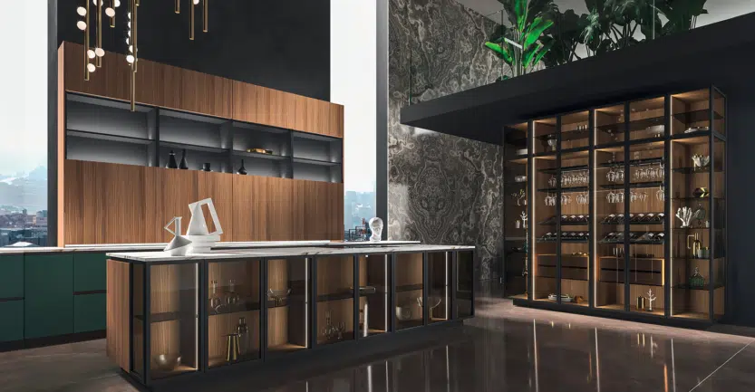 cuisine de luxe moderne avec meubles vitrés