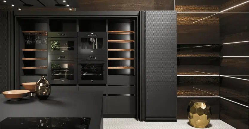 Optimisation cuisine architecte haut de gamme avec portes déroulantes
