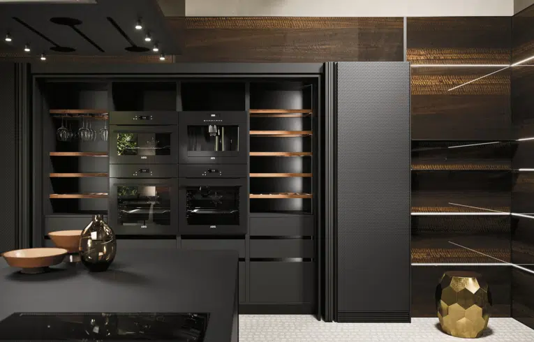 Cuisine moderne modèle joy avec porte escamotables cachant l'électroménagers