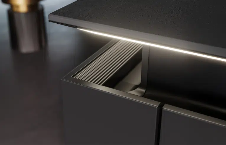 Cuisine moderne modèle link plan de travail en céramique calce nero
