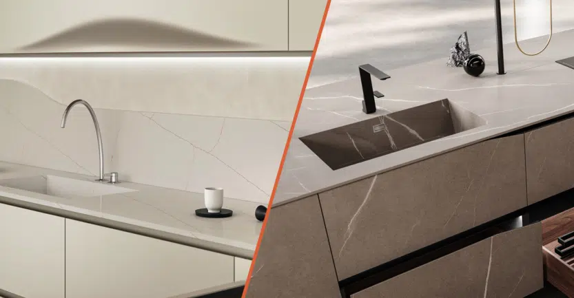 Plan de travail en quartz dans une cuisine haut de gamme vs plan de travail en céramique