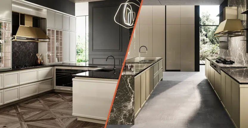 Plan de travail en quartz dans une cuisine haut de gamme vs plan de travail en marbre
