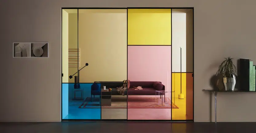 Cloison vitrée plusieurs couleurs façon Mandrian