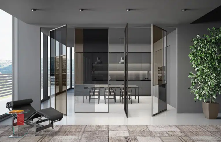 Portes pivotantes vitrées avec le modèle patchwork